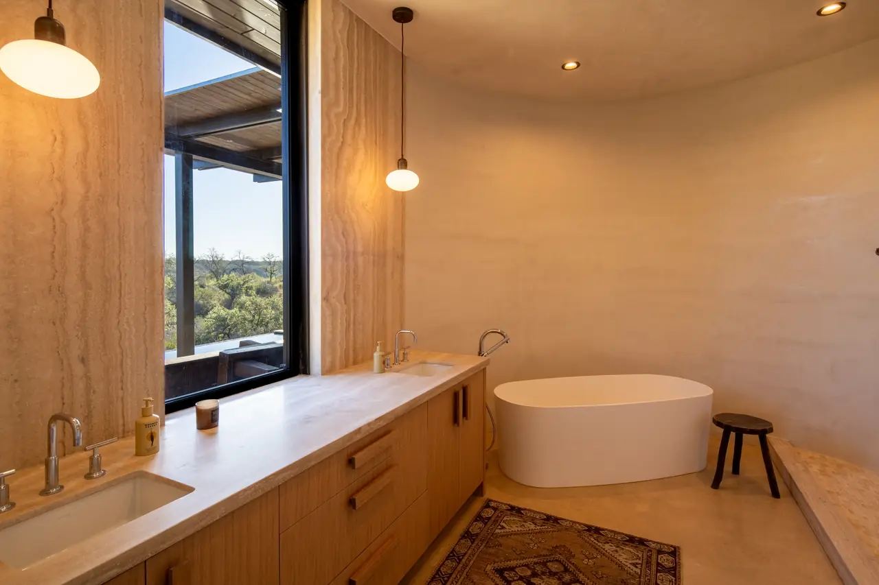 Soaking tub with a Hill Country view