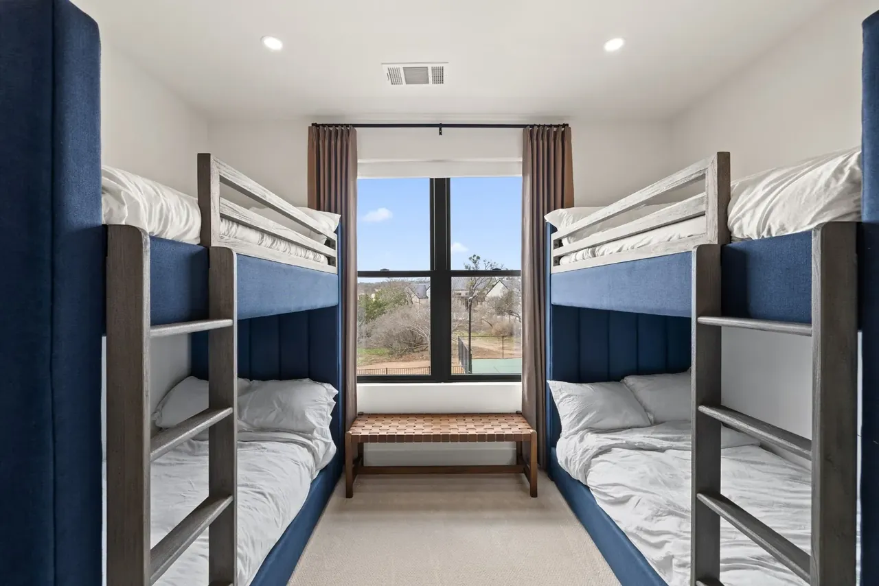 Bunk room with four twin beds
