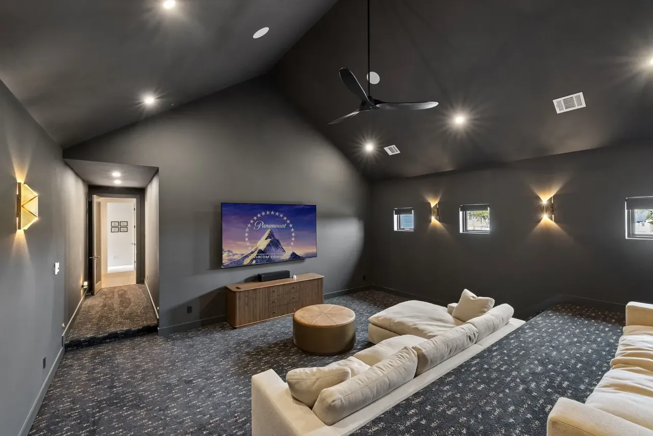 Private movie theater with deep sofas