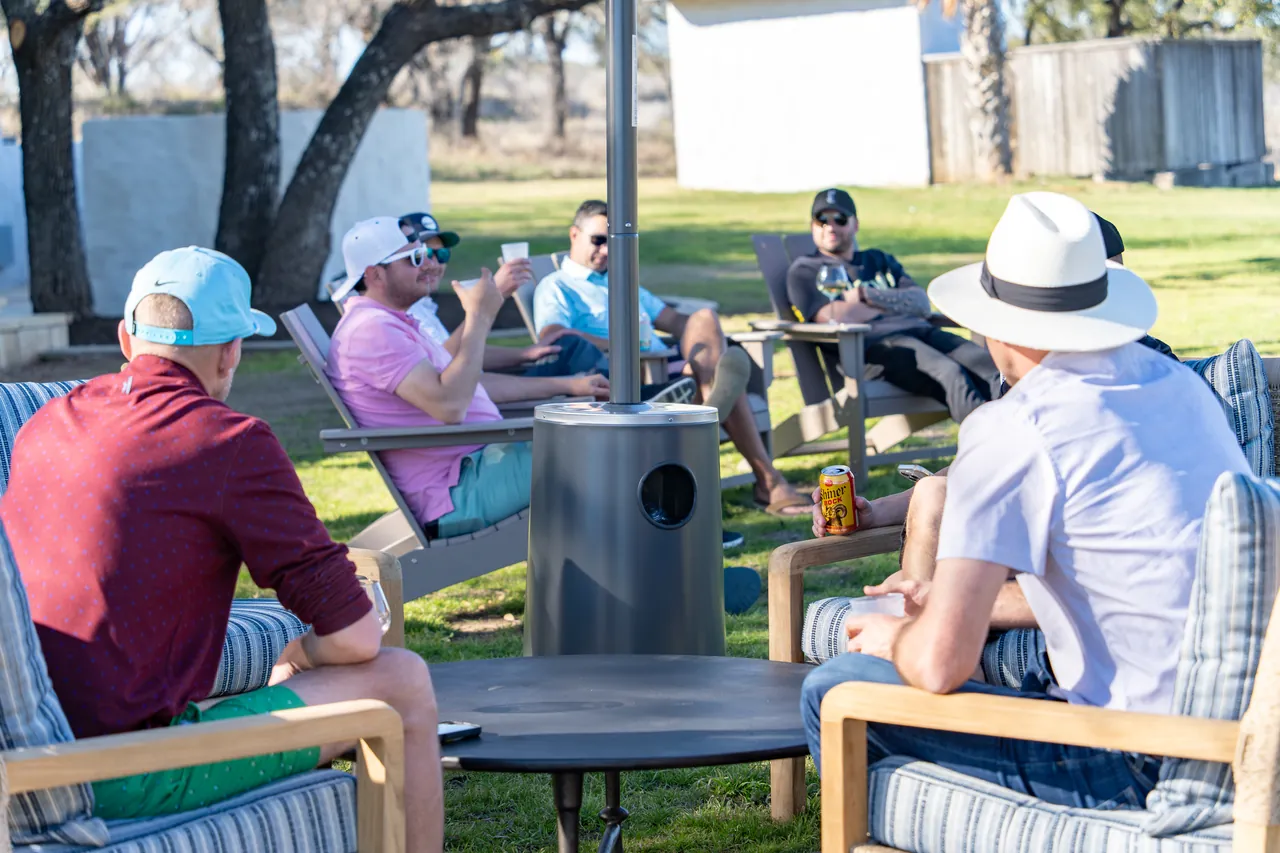 Lounge chairs on the clubhouse lawn