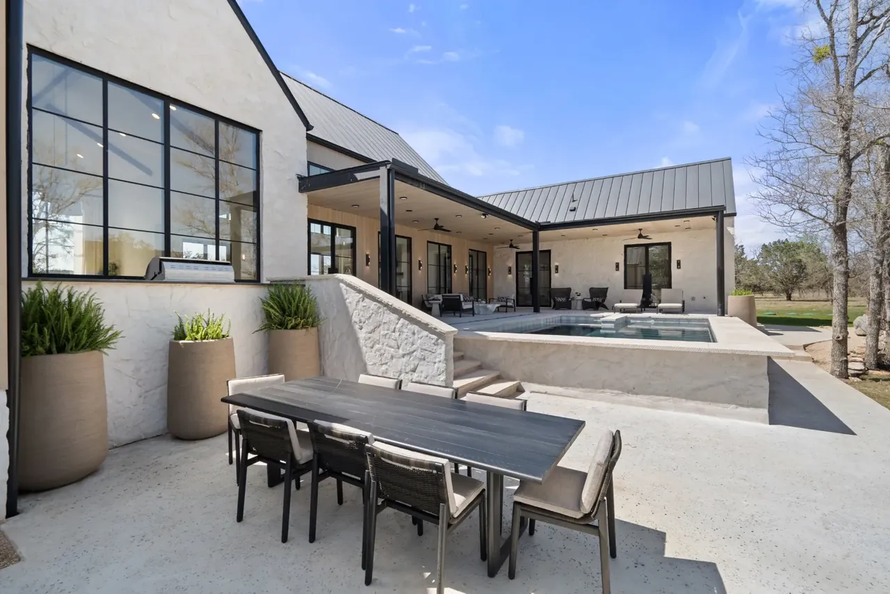 Outdoor dining table by the pool
